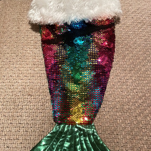 Christmas Stocking Mermaid Sequined Very Colorful Measurements 22” x 9” - Picture 2 of 8